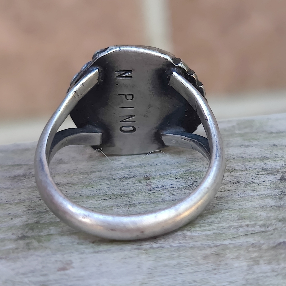 Vintage Sterling Navajo Nellie Pino Turquoise Ring - Picture 3 of 6